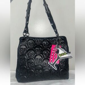 NEW! NWT BETSEY JOHNSON XOMIA Skull-Embossed Studded Tote Bag Black